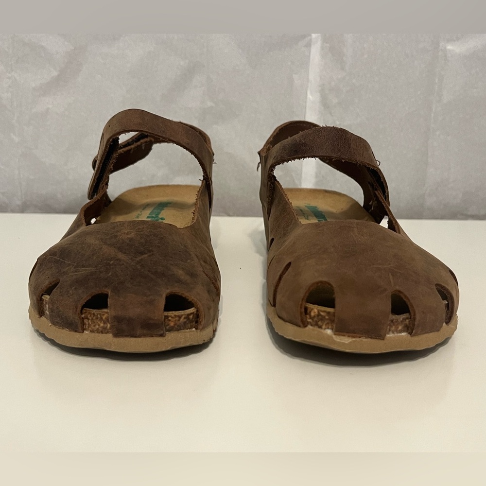 BIONATURA Solo Mary Jane Closed Toe Leather Sandals Cork Heel adjustable Sz 39/8 - Picture 5 of 9